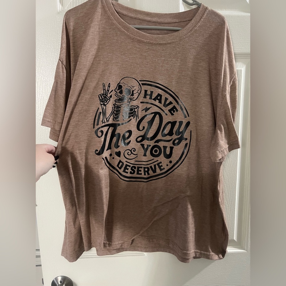 Brown Graphic Tee with Skeleton Design